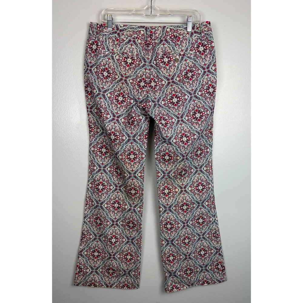 NWOT J Crew City Fit Wide Leg Pants Size 10 Blue Red Geometric Medallion Cotton - Picture 3 of 6